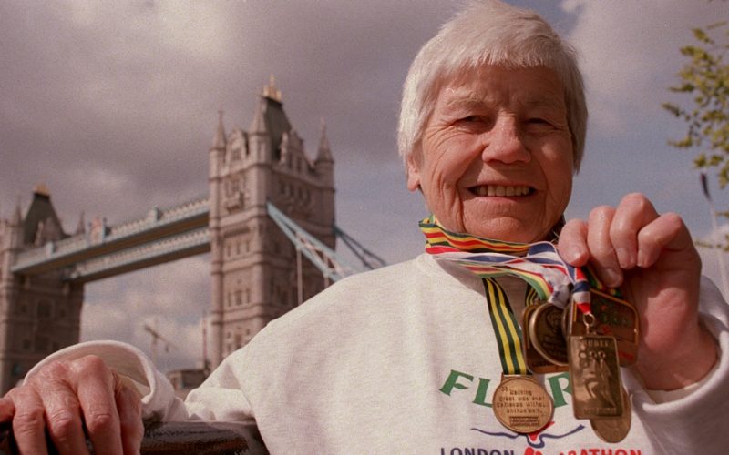 London Marathon PC...19 Apr 2001:    Jenny Wood Allen of Great Britain who is the oldest Competitor seen during the press conference as part of the build up to the London Marathon which takes place on Sunday 22nd April 2001. Mandatory Credit: Warren Little/ALLSPORT